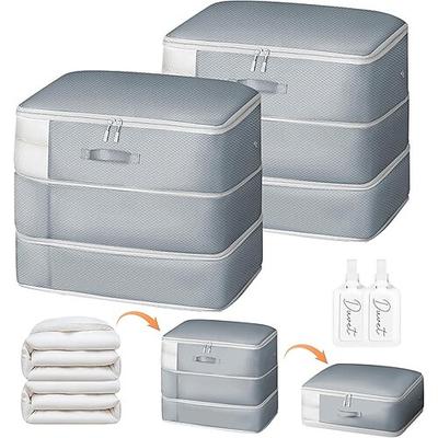 2er-Pack Aufbewahrungstaschen für Bettdecken – große Aufbewahrungstaschen für Decken, 3-lagig, extrem platzsparend, selbstkomprimierender Organizer, waschbare Kompressionstaschen zur Aufbewahrung von Image
