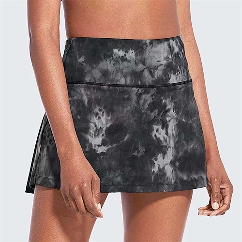 Damen Batik Lässiger Rock Tennisröcke mit Shorts Plissiert Schnelltrocknend Tennis Golfspiel Badminton Laufrock Schwarz Rosa Blau Spandex Tennisbekleidung Image
