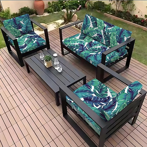 Sitzkissenbezug für Sofas im Freien, Bezug für Terrassenmöbel, florale, garngefärbte Mikrofaser-Schonbezüge