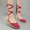 Sandales pour femmes 2025 herbe tissé talons hauts sangle d'été talons hauts chaussures à semelles en lin sangle chanvre corde chaussures à semelles compensées pour les femmes