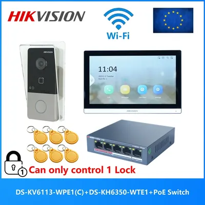 HIKVISION Multi-language 802.3af POE Video intercom KIT,include DS-KV6113-WPE1(C) & DS-KH6350-WTE1 &