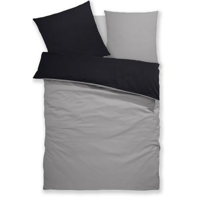 Wendebettwäsche MY HOME "DESNER2", grau (schwarz, hellgrau), B/L: 155cm x 220cm, , Microfaser, B/L: 80cm x 80cm, Microfaser, Obermaterial: 100% Polyester, Bettwäsche, Premium Qualität, sehr weich, uni, ab 135x200 cm Image