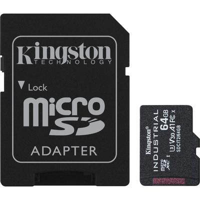 KINGSTON Speicherkarte "INDUSTRIAL microSD 64GB + SD Adapter", schwarz, 64 GB, Speicherkarten