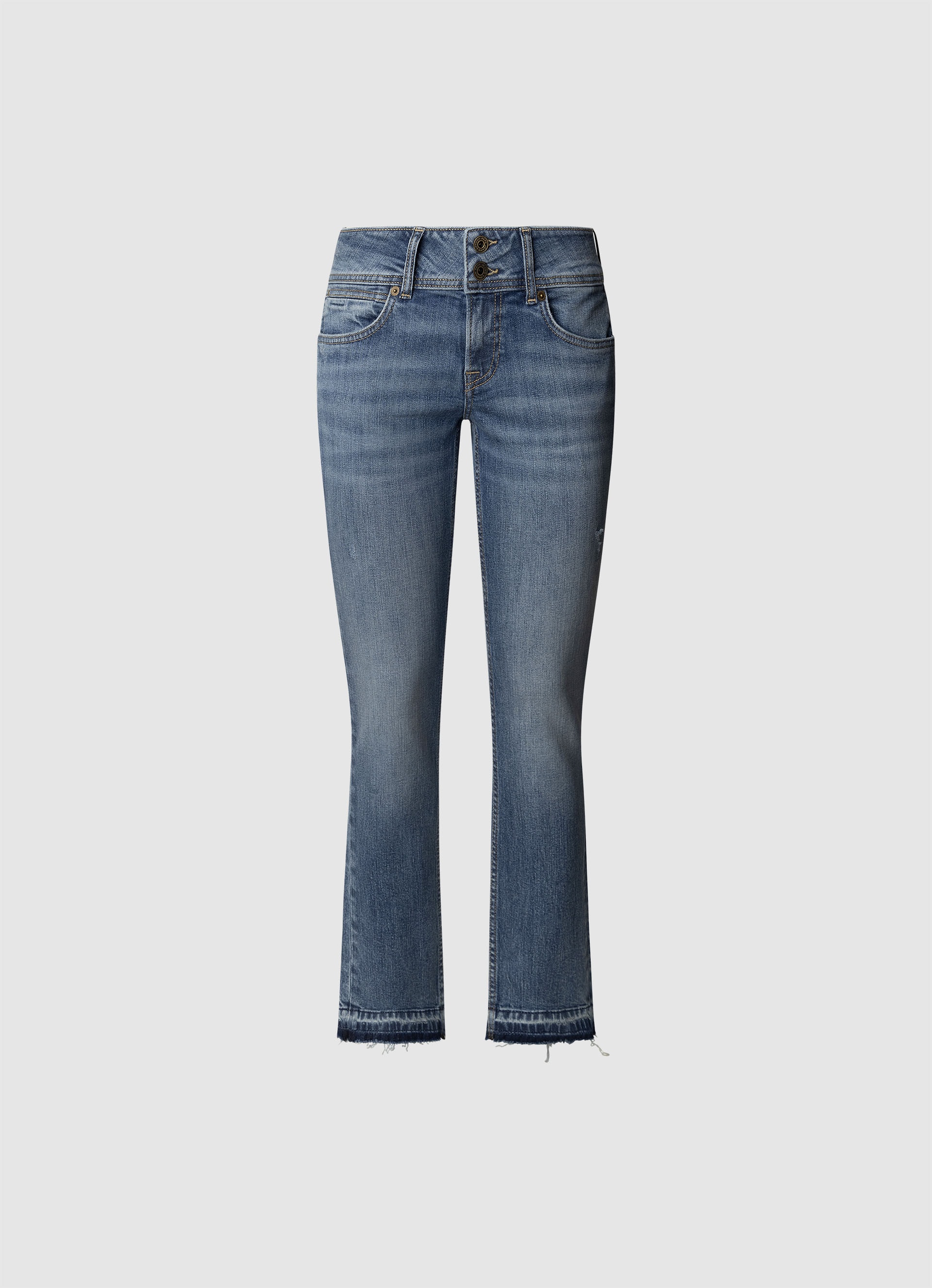 Slim-fit-Jeans PEPE JEANS "SLIM JEANS LW", Damen, Gr. 29, Länge 30, blau (light destroyed blau), Denim/Jeans, Obermaterial: 99% Baumwolle, 1% Elasthan, Destroyed-Effekte, slim fit lang, Jeans Slim-fit-Jeans, mit doppeltem Knopfverschluss