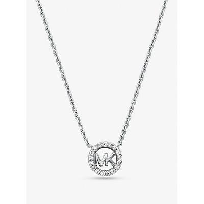Michael Kors Fulton Precious-Metal Plated Sterling Silver Pavé Logo Charm Necklace Silver One Size