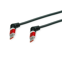 ROLINE USB 2.0 Kabel, Typ C - C, ST/ST, 360° Rotation, 60W, Spiralkabel, schwarz / rot, 1,5 m