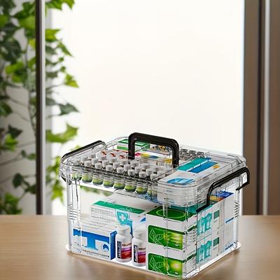 TEMU Double-layer Transparent Medicine Storage Box With Handle – Clear Pvc & Plastic Organizer For Home And Travel, Easy-access Lid, Compartments For Quick Medication Management Image