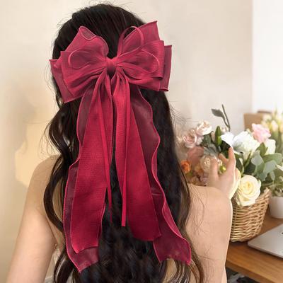 TEMU 1pc Elegant Satin Bow Knot Hair Clip For Women - Long Ribbon Tassel, Options, Weddings, Valentine's Parties & Special Occasions Image