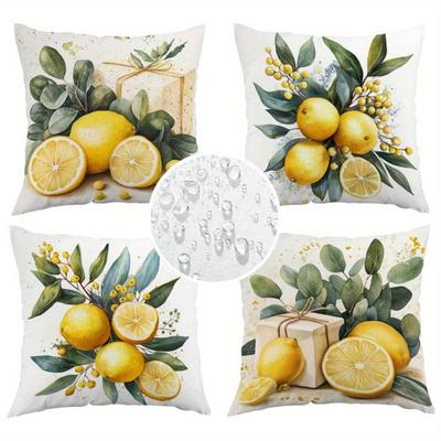 TEMU 4pcs Lemon Print Throw Pillow Covers, , Polyester, Machine Washable With Zipper Closure, Decorative Cushion Cases For Room Types, Lemon Kitchen Decor Image