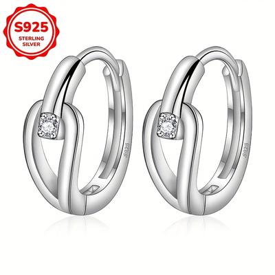 TEMU 1 Pair Elegant 925 , Geometric Hollow-out Design With Synthetic Zirconia, Lightweight 2.49g, Versatile Daily & Gift Jewelry For Women Image