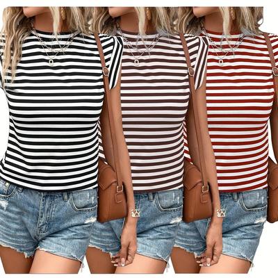 TEMU Stylish Striped T-shirt Set Of 3 Image