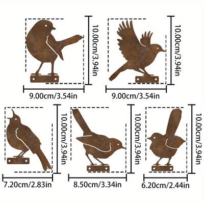 TEMU 5pcs Rusty Metal Bird Yard Decorations - Garden Sculptures And Fence Art For Spring And Summer Image