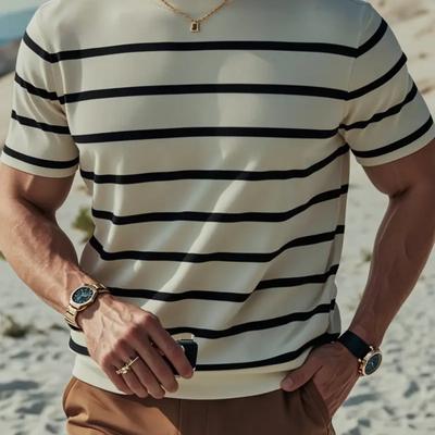 TEMU Striped Knit Short-sleeve T-shirt For Summer Image