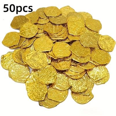 TEMU 50pcs Treasure Coin Set, Plastic Props For Pirate Theme Party, Summer Pool Party, Carnival, Halloween, Christmas, Thanksgiving, New Year, Suitable For , Pirate Accessories Image
