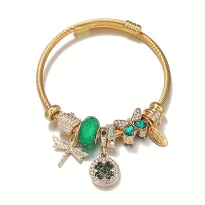 TEMU Elegant Golden-tone Stainless Steel Charm Bracelet With & Leaf - Versatile For Women, Charm Bracelet|stylish Daily Accessory|goldtone Finish Image