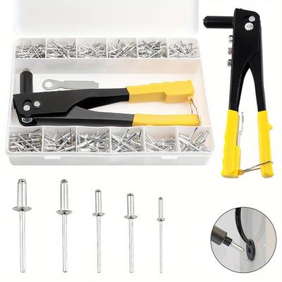 TEMU 380pcs Heavy Duty Manual With 12 Sizes Aluminum Blind Rivets Assortment Kit, M6 M8 M10 M12 M14 Silvery Tone Pop Rivets And Hand Rivet Tool For Furniture Automotive Metal Work Image