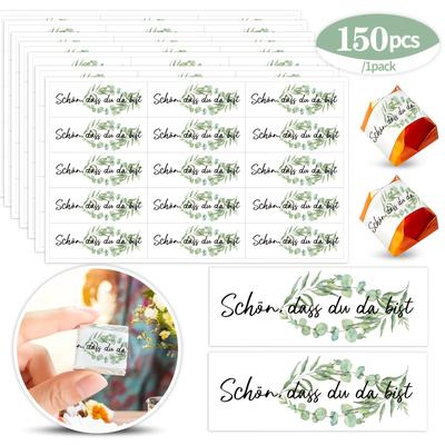 "TEMU 150pcs "schön, Dass Du Da Bist" Eucalyptus & Stickers - Ideal For Baptisms, Weddings, Guest Gifts, Confirmation, Birthdays - Rectangular, Confirmation Stickers | Eucalyptus | Decorative Stickers" Image