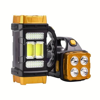 TEMU Led Flashlight With Side Light - Solar & Usb Rechargeable, Outdoor Torch For Camping, Hiking, Emergency Lighting (includes Batteries) Image