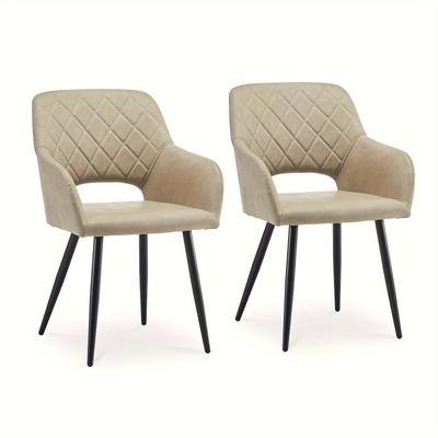 TEMU Clipop Dining Chair Set Of 2 Leather Upholstered Kitchen Counter Chair With Armrest And Metal Legs Living Room Reception Chairs For Dining Room Lounge Bedroom Or Office Image