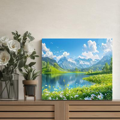 TEMU Large Canvas Art Print - Landscape With Greenery & Snow-capped , Living Room, Bedroom, Or Office Decor, Lake House Decor Image