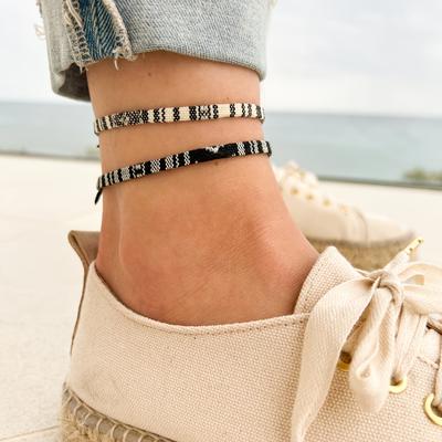 TEMU 2pcs Surf Beach Couple Ankle Set - Bohemian Ethnic Style Foot Chain Bracelet - Adjustable Hand And Foot Rope Image