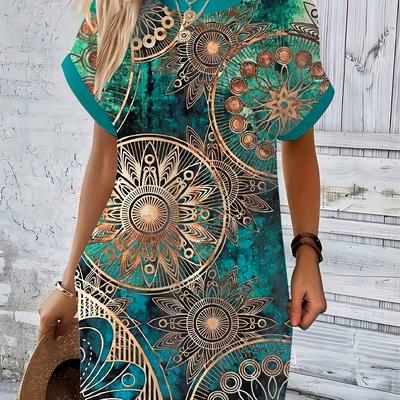 TEMU Women' Printed Short-sleeve Round-neck Dress Image