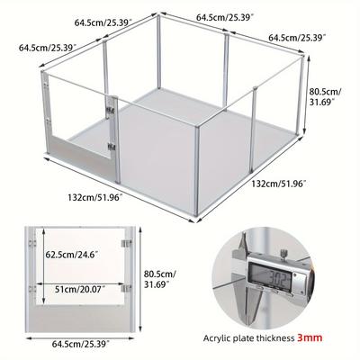 TEMU Acrylic Dog Fence: Indoor Pet Birthing Fence, Dog Fence With Waterproof Birthing Mat For Cats, Puppies, Rabbits, Guinea Pigs Image