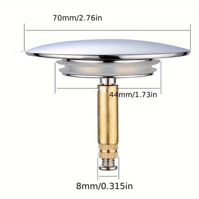 TEMU 1pc Adjustable Brass Pop-up Bathroom Drain Stopper - 70mm Flat Seal Tub Plug, Waste Filter For Bathtub Image