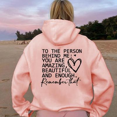 "TEMU Women's Pink Hoodie With "to The Person Behind Me" Print - Long Sleeve, Kangaroo Pocket, Casual Fall & Winter Wear, Everyday , Casual Wear Hoodie | Message Hoodie | Hoodie" Image