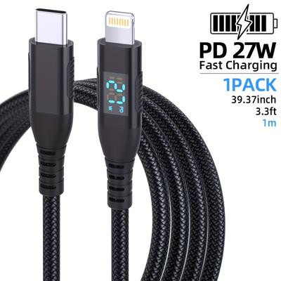 TEMU Laihonen Usb C To Lightning (about 3 Meters) Stepsynchronizer, Equipped With Led Display, Suitable For Iphone 14 Pro Max/13 Pro Max/12 Mini /11 Pro/11/xs/xr/8/7/6s/6/5s/ipad/air. Image