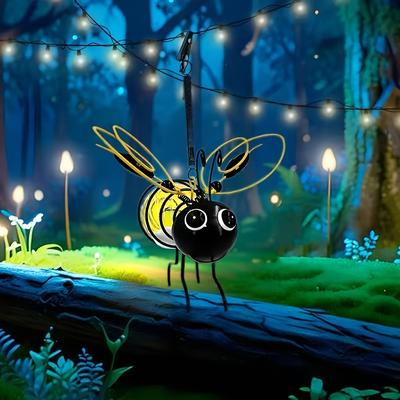 TEMU Hotu 2pcs Solar Bee Garden Lights - Cute Black & Yellow , Metal Outdoor Hanging Decor For Lawn & Patio, Solar-powered, Landscape Lighting, Garden Lights For Yar Image
