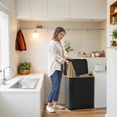 TEMU 3-compartment Laundry Basket With Lid, 150l, Removable Laundry Bag, Foldable Image