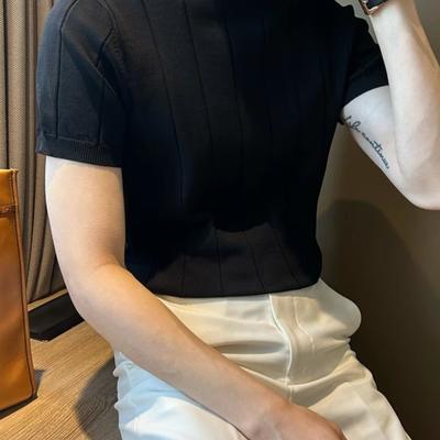 TEMU Men's Knitted Ribbed Crew Neck Short Sleeve Sweater - , Solid Color, Casual To Semi-formal Wear For Spring And Summer, Business | | Image