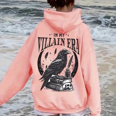 TEMU Women's Casual Polyester Hoodie With Print And Kangaroo Pocket – Long Sleeve Pullover Hooded Sweatshirt With Drawstring For Fall/winter Image