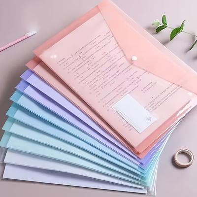 TEMU 10pcs/5pcs A4 Plastic File Bags, Thickened Transparent Snap Closure, Waterproof Pp Material, , Macaron Colors, Student Document Storage Pouches Image
