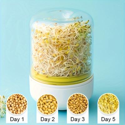 TEMU 1set Homegarden Hydroponic Sprouting Kit - Bean & Pea Germination System, Plastic, Non-electric, Airflow & Drainage Design, Includes Germinator Image