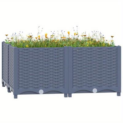 TEMU 80x80x38cm Raised Bed Polypropylene Flower Pot - Large Capacity For Growing Flowers Or Vegetables, Durable Outdoor Garden Planter, Vegetable Garden Bed | Woven Texture Design | Durable Planter Image