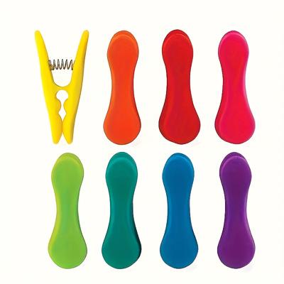 TEMU 8pcs Rainbow Colorful Plastic Spring Clips For Organizing And Sorting – Bag Clips With Hanging Loop, And Stylish Storage Solution, Household Organization | | Flexible Clips, Clip Hangers Image