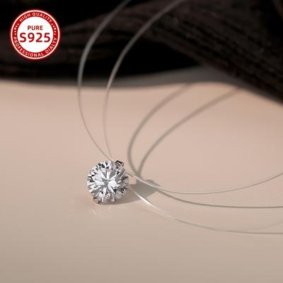 TEMU Elegant 1g925 Silver Pendant Necklace With Clear Synthetic Zirconia - , Travel, Parties, And Holiday Gifts, Everyday Accessory | | Transparent Image