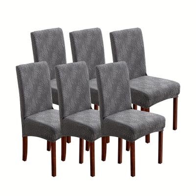 TEMU 6pcs Leopard Print Mid-back Chair Covers, Medium High Back Solid Color Elastic Full-cover Slipcover For All , Dustproof And Anti-slip Pet- Chairs Image