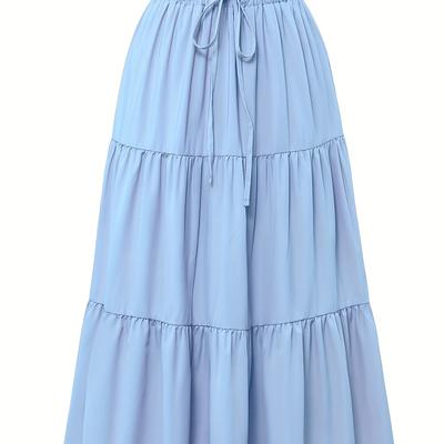 TEMU Solid Ruffle Layered Hem Drawstring Skirt, Casual Skirt For , Women's Clothing Image