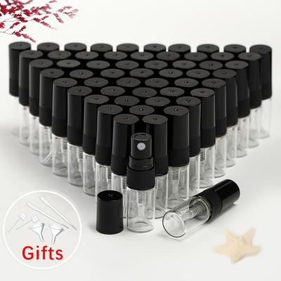 TEMU 50pcs + 6 Accessories Clear Glass Perfume Bottle, Refillable Spray Bottle, 0.07oz, 0.1oz, 0.17oz, 0.34oz Image
