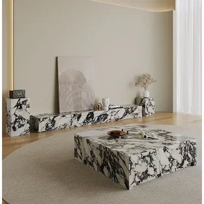Rock slab TV cabinet coffee table combination small apartment Italian light luxury modern living room household floor