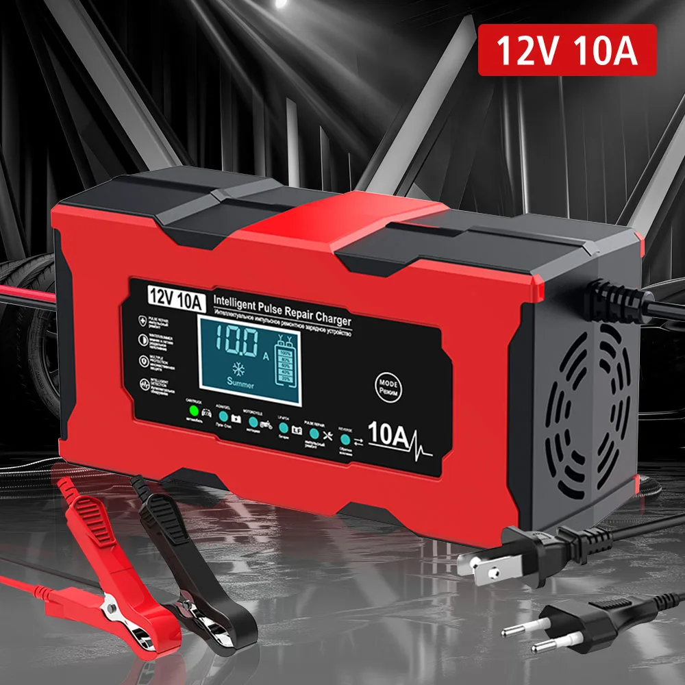 Intelligentes Laden der Batterie, 14,6 V, 10 A, Eisen-Lithium-Ladegerät, EU/US-Stecker, 12 V, 10 A, Pulsreparatur, digitales LCD-Display, Autobatterie-Ladegerät Image