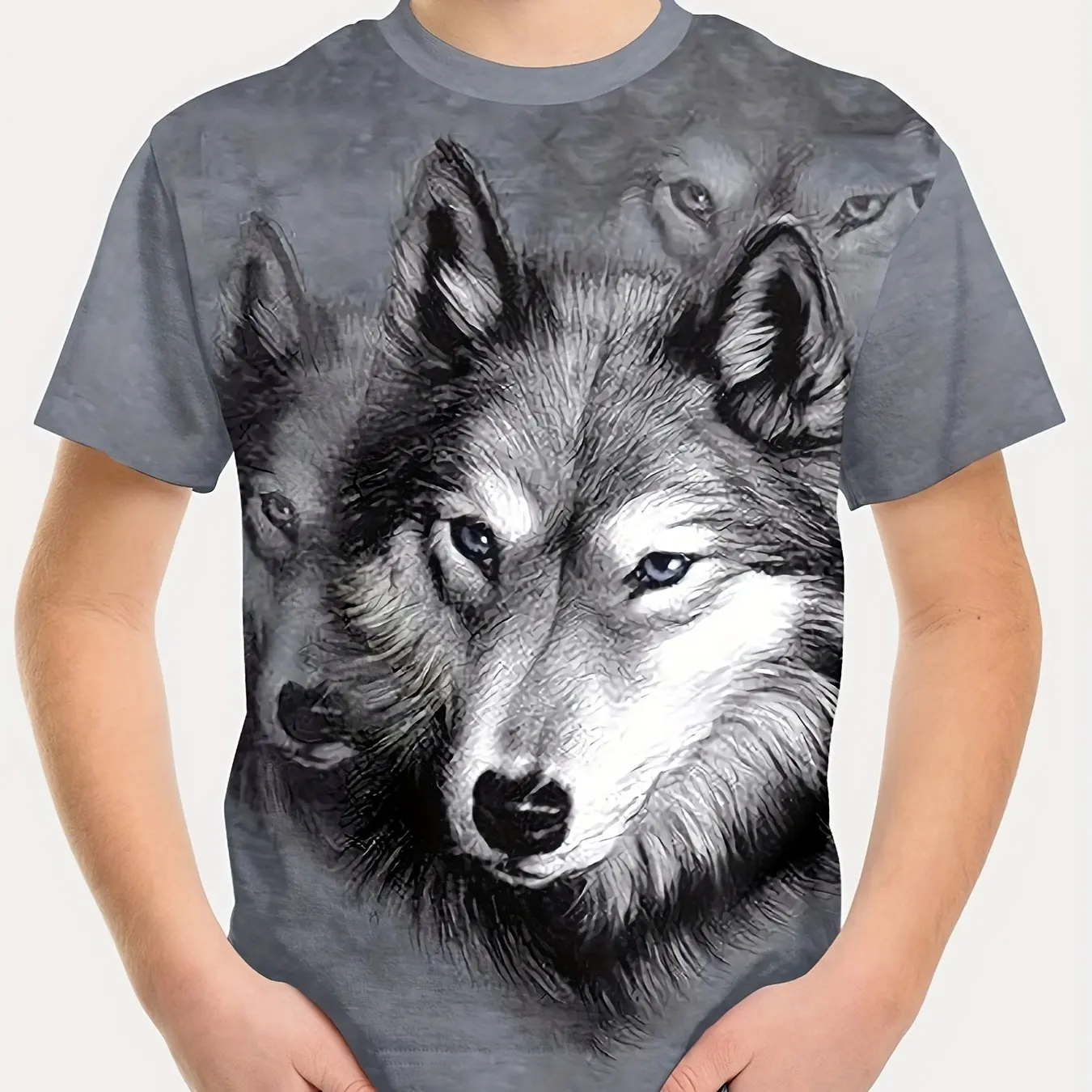 Kinderkleidung Jungen T-Shirt Kurzarm Cool 3D Wolf Print Kinder Sommerkleidung Stilvolle Streetwear Rundhals Mädchenkleidung ﻿ Image