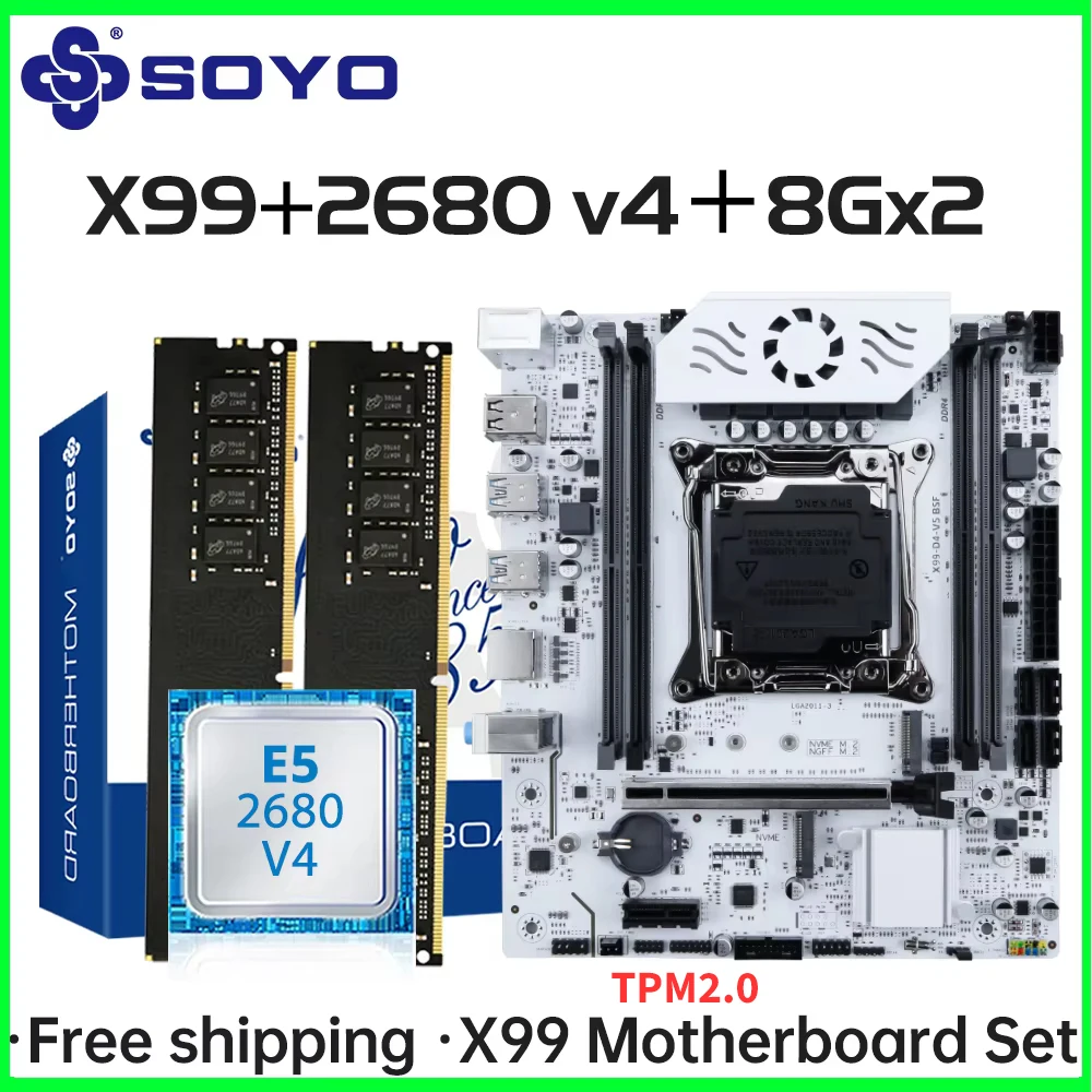 SOYO X99 C612chip Gaming-Motherboard-Set mit Intel Xeon E5 2680 V4 CPU und DDR4 ECC 8Gx2 2133 MHz RAM M.2 NVME für Desktop-PC Image