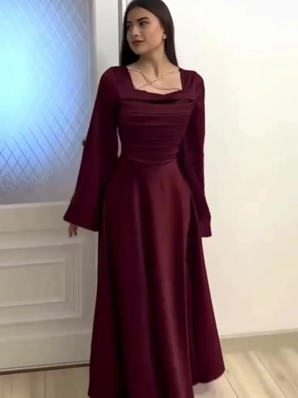 Partykleid für Frauen Abaya Dubai Satin Diamant Eid Lange Kleider Muslimischer Kaftan Robe Jalabiya Ramadan Kaftan Vestidos Largos 2025 Image