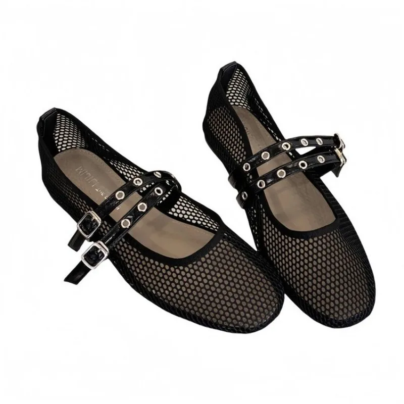 Neue Schwarz Mesh Schwarz Ballett Schuhe Weiblichen Sommer Neue Flache Hohl Mesh Atmungs Einzelnen Schuh Fishnet Schuhe Sandalen