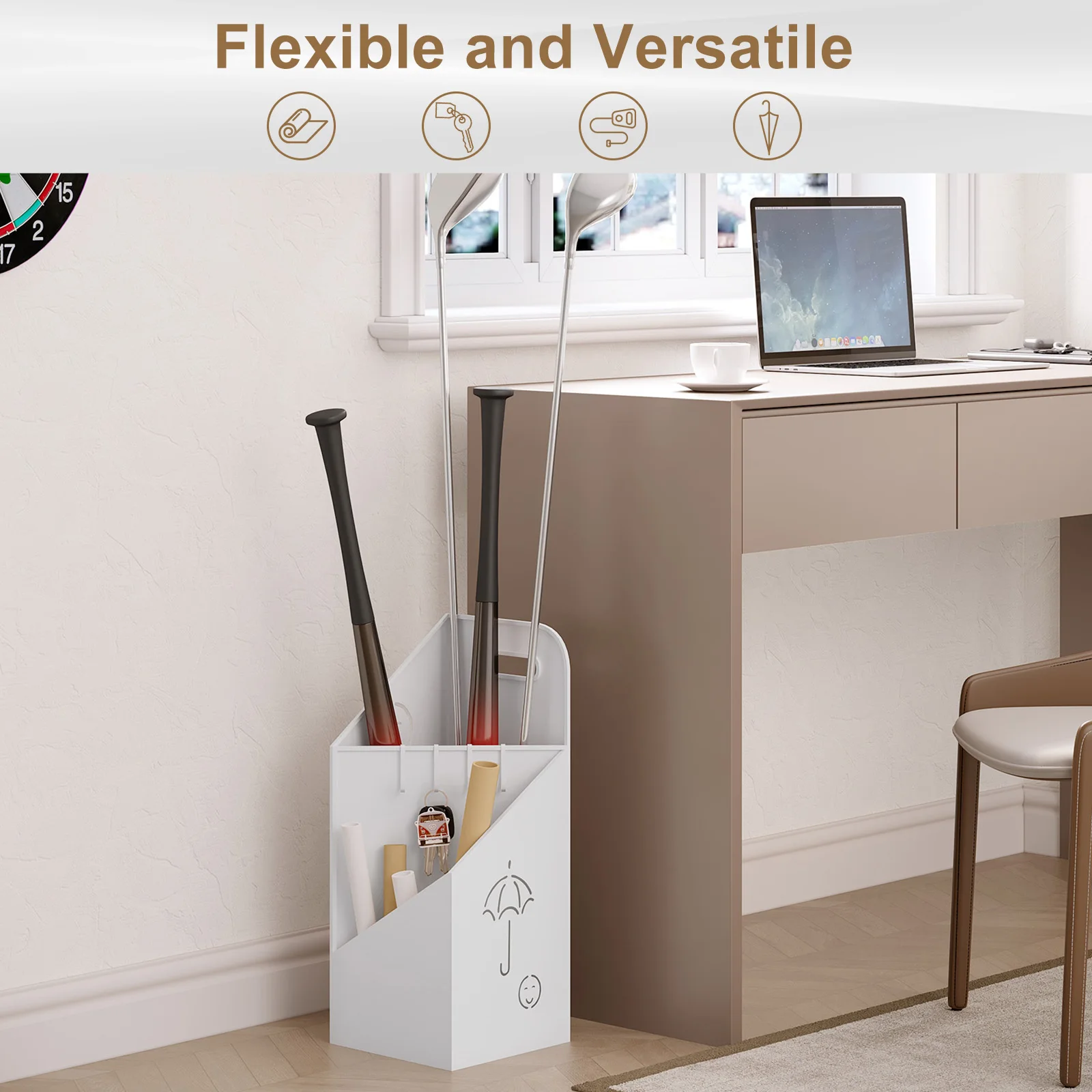 Schirmständer, 2 Fächer, ausgehöhltes Muster, Schirmhalter, 20 x 49 x 20 cm, mit Griff, 4 Haken für Flur, Eingang, Zuhause