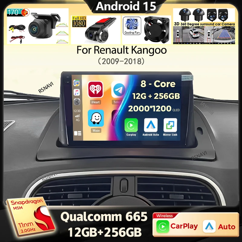 Android 15 Carplay Auto Radio Für Renault Kangoo 2009 2012 2015 2016 2017 2018 Multimedia Video Player Navigation Stereo 2din DSP Image
